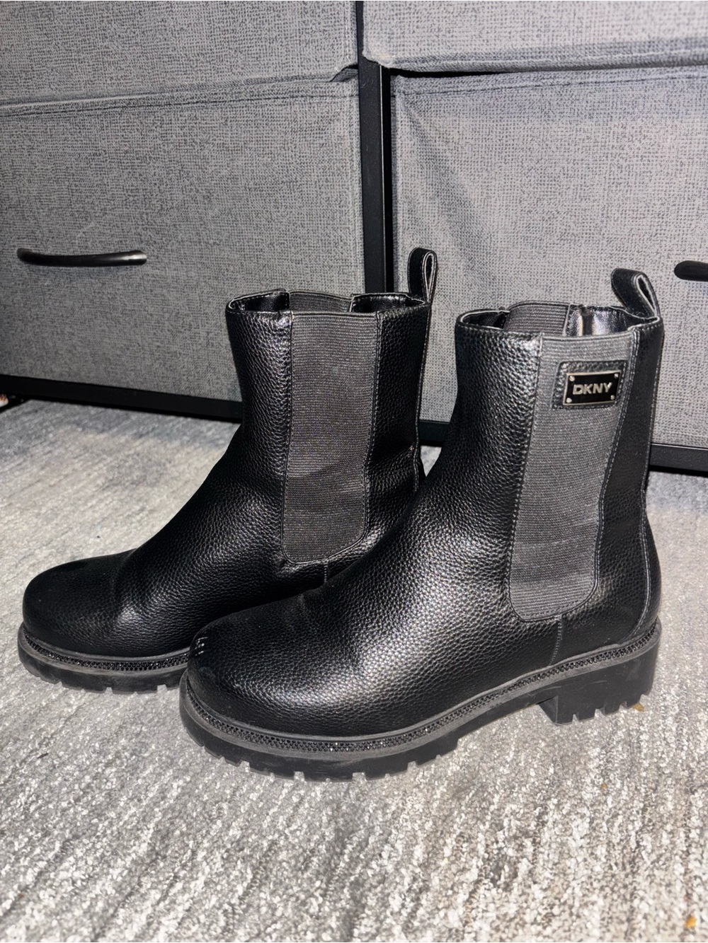 DKNY Black Leather Chelsea Lug Boot